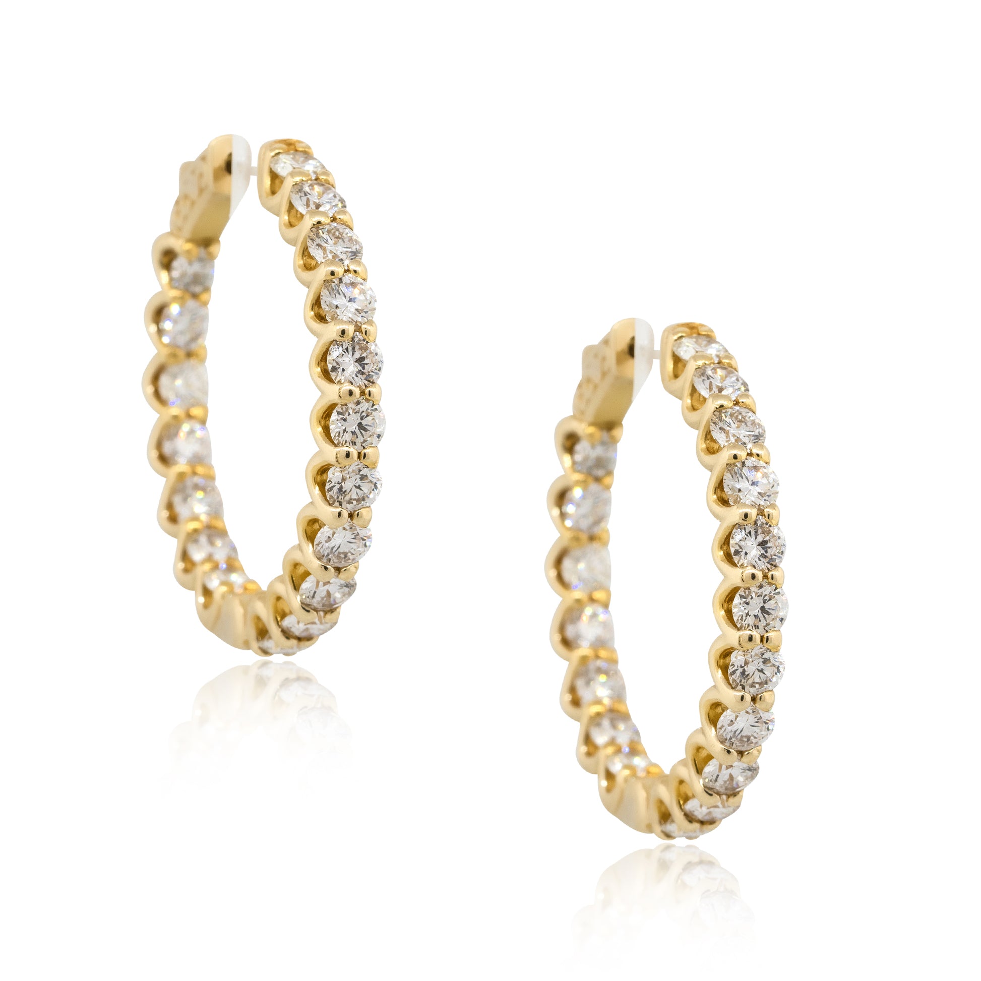 14k Yellow Gold 6.70ctw Round Diamond Inside Out Hoop Earrings