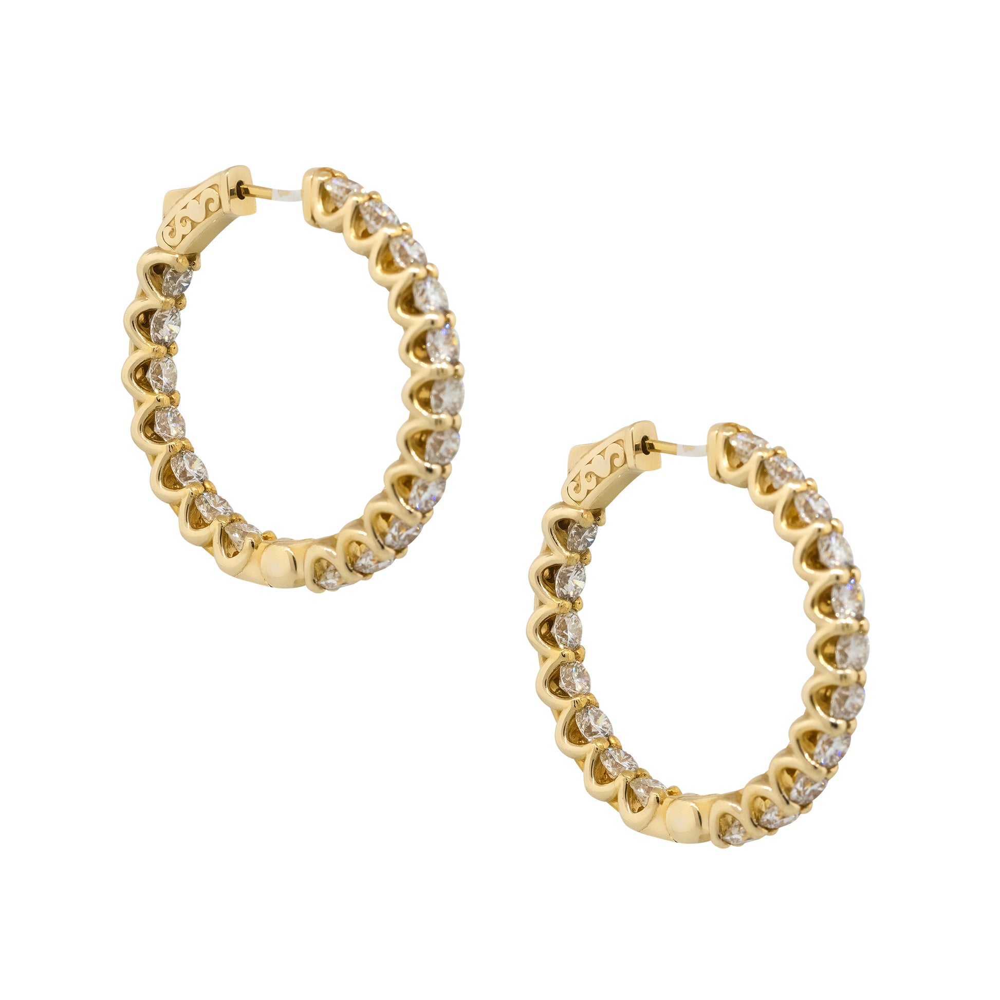 14k Yellow Gold 6.70ctw Round Diamond Inside Out Hoop Earrings