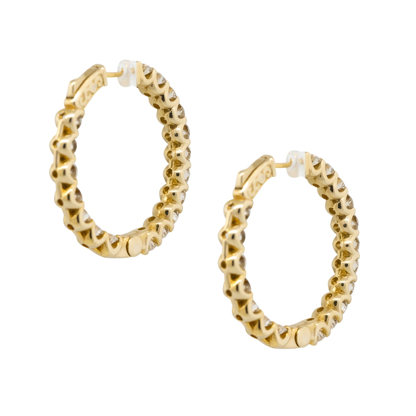 14k Yellow Gold 6.70ctw Round Diamond Inside Out Hoop Earrings