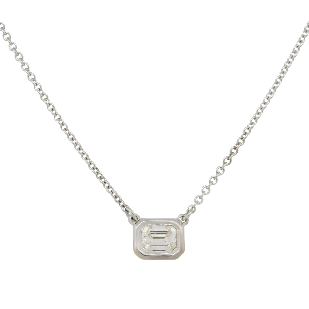 18k White Gold 0.44ctw Emerald Cut Bezel Set Pendant Necklace