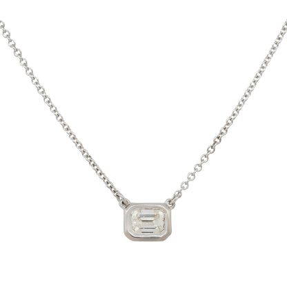 18k White Gold 0.44ctw Emerald Cut Bezel Set Pendant Necklace