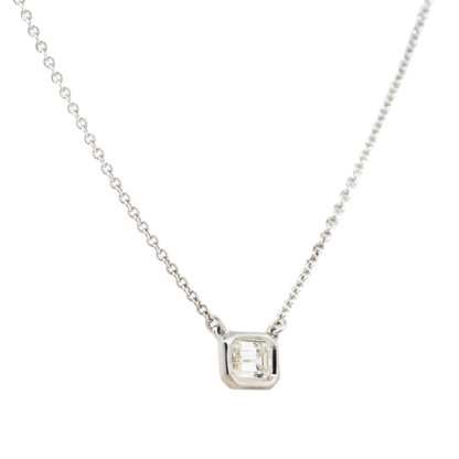 18k White Gold 0.44ctw Emerald Cut Bezel Set Pendant Necklace