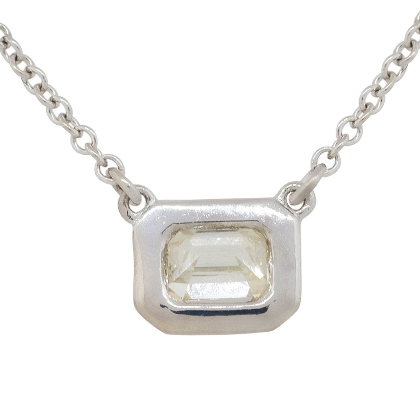 18k White Gold 0.44ctw Emerald Cut Bezel Set Pendant Necklace