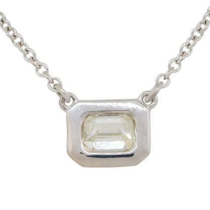 18k White Gold 0.44ctw Emerald Cut Bezel Set Pendant Necklace