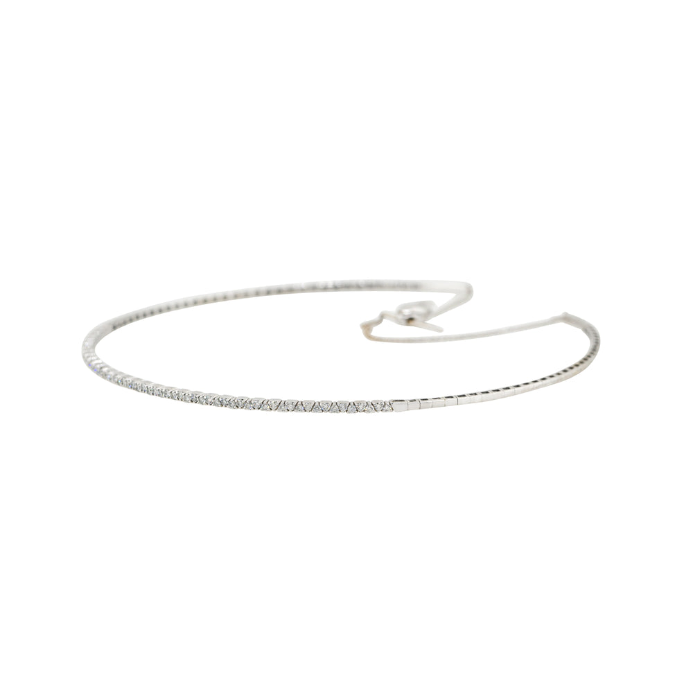 14k White Gold 1.10ctw Round Cut Diamond Collar Necklace