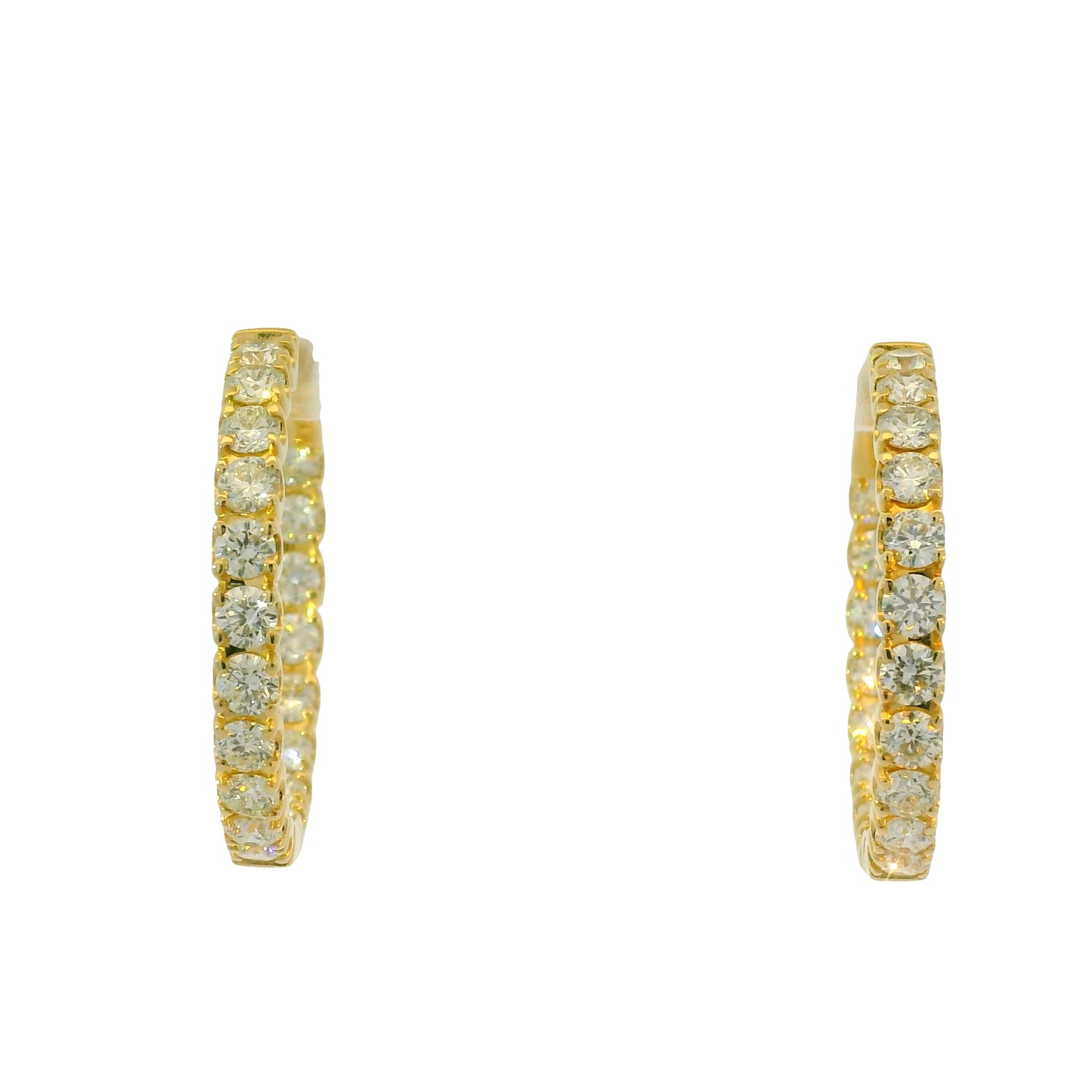 14K Yellow Gold Natural 5.05 Carat Diamond Inside/Out Hoop Earrings