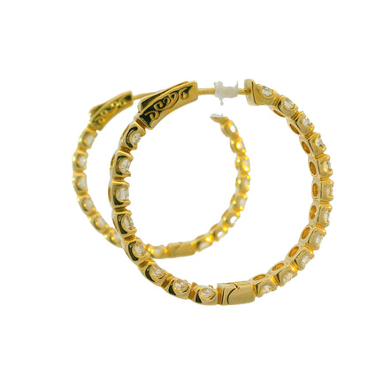 14K Yellow Gold Natural 5.05 Carat Diamond Inside/Out Hoop Earrings