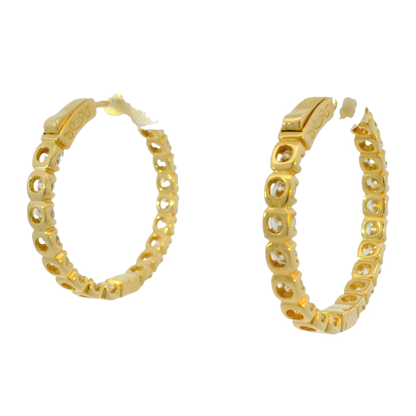 14K Yellow Gold Natural 5.05 Carat Diamond Inside/Out Hoop Earrings