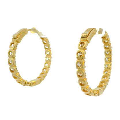 14K Yellow Gold Natural 5.05 Carat Diamond Inside/Out Hoop Earrings
