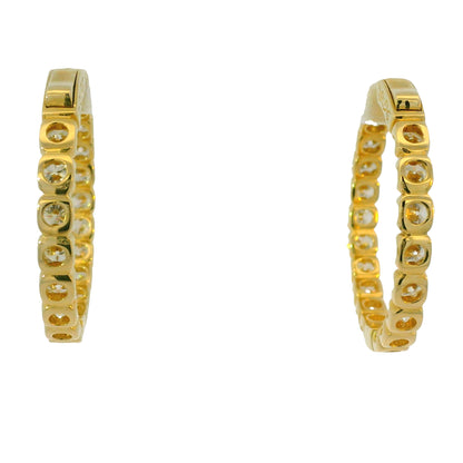 14K Yellow Gold Natural 5.05 Carat Diamond Inside/Out Hoop Earrings