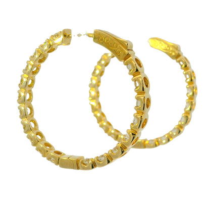 14K Yellow Gold Natural 5.05 Carat Diamond Inside/Out Hoop Earrings