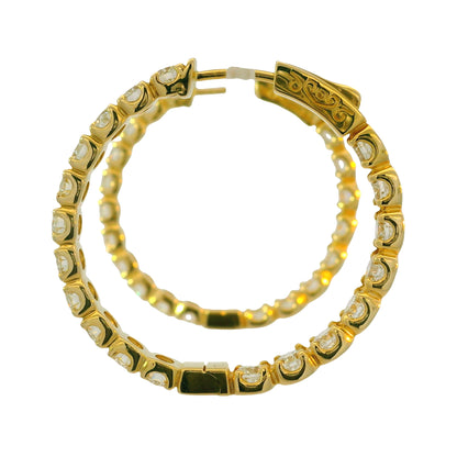 14K Yellow Gold Natural 5.05 Carat Diamond Inside/Out Hoop Earrings
