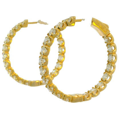 14K Yellow Gold Natural 5.05 Carat Diamond Inside/Out Hoop Earrings
