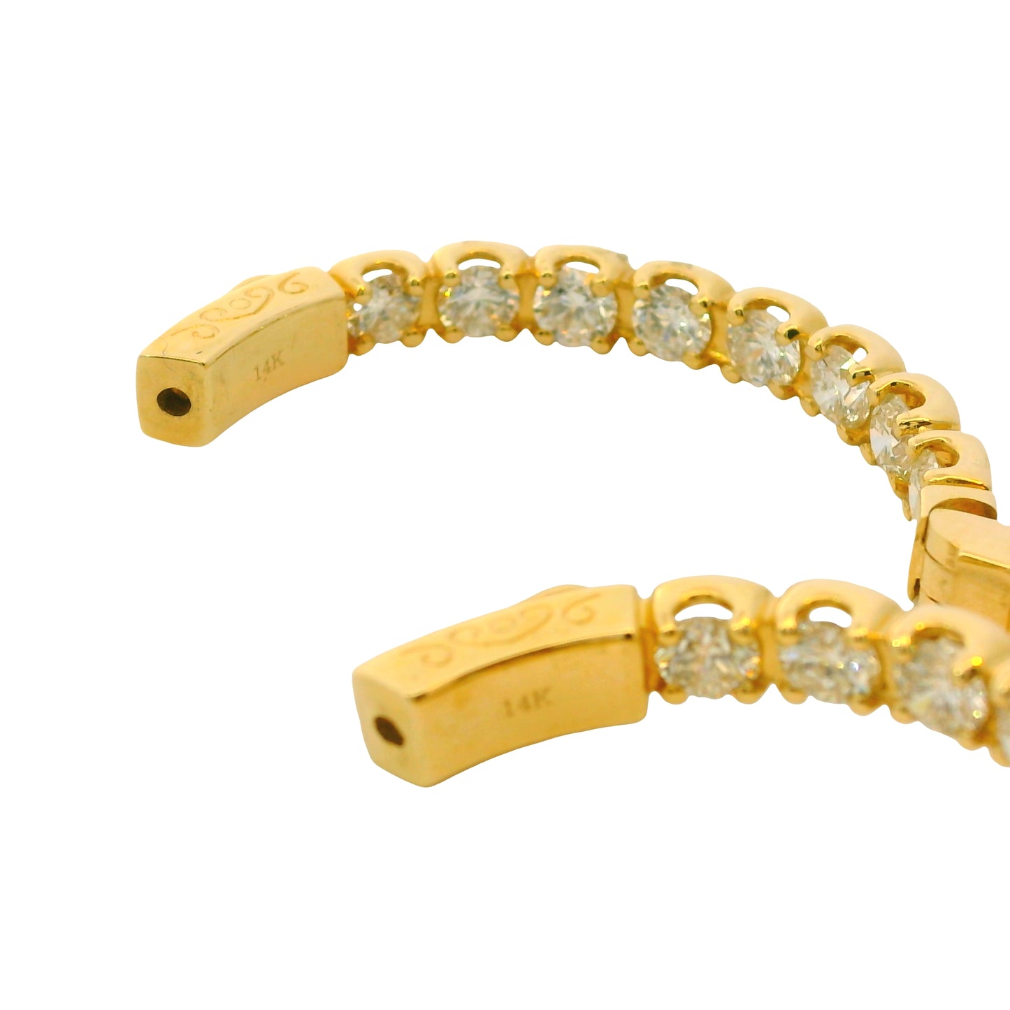 14K Yellow Gold Natural 5.05 Carat Diamond Inside/Out Hoop Earrings
