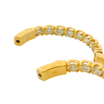 14K Yellow Gold Natural 5.05 Carat Diamond Inside/Out Hoop Earrings