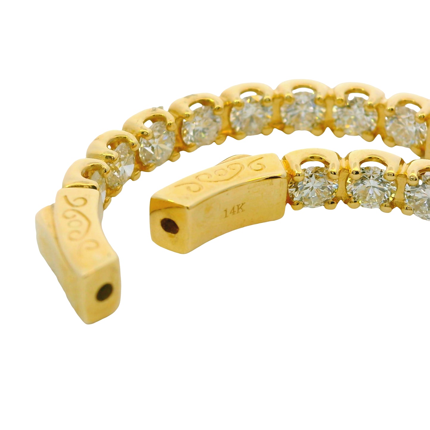 14K Yellow Gold Natural 5.05 Carat Diamond Inside/Out Hoop Earrings