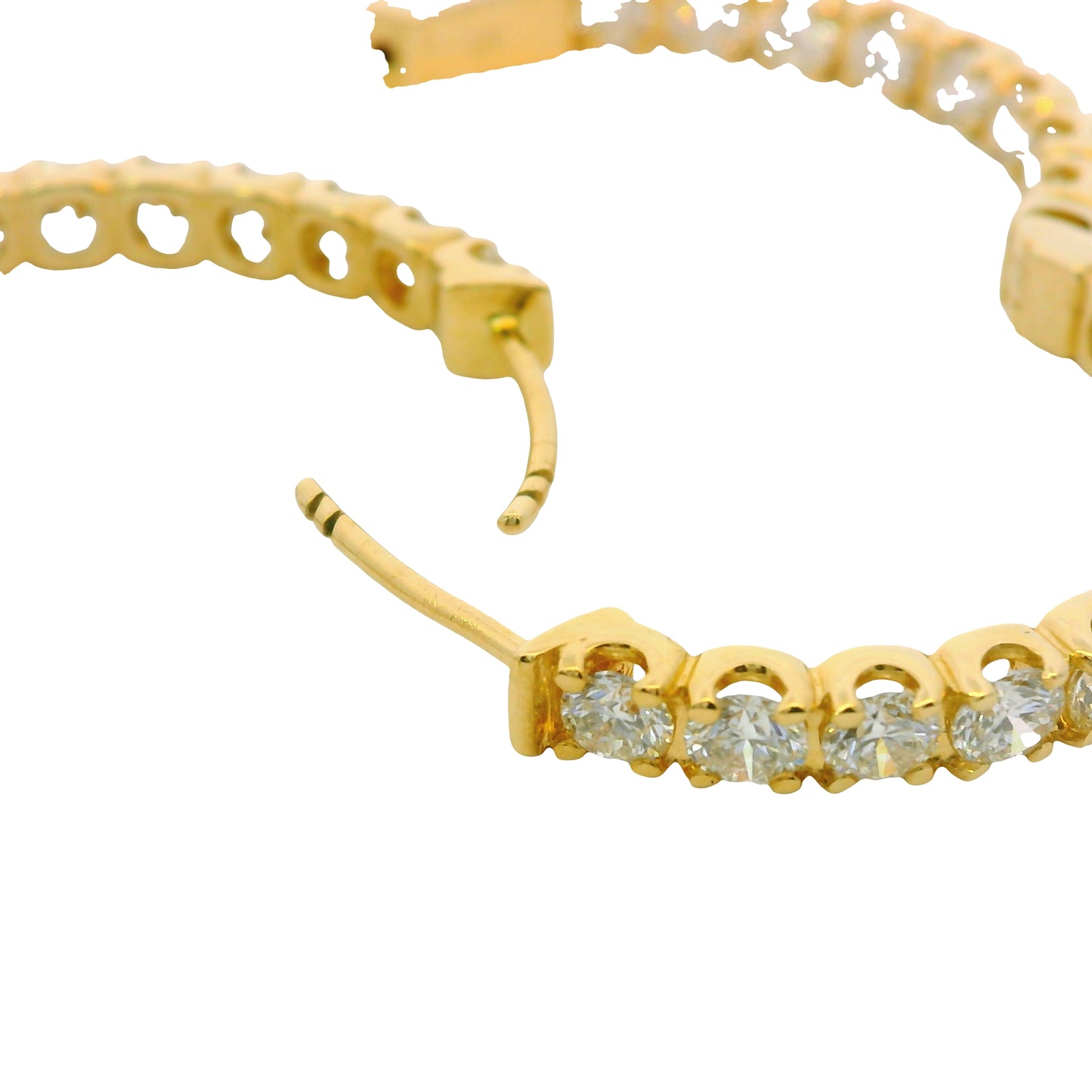 14K Yellow Gold Natural 5.05 Carat Diamond Inside/Out Hoop Earrings