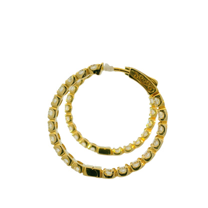 14K Yellow Gold Natural 5.05 Carat Diamond Inside/Out Hoop Earrings