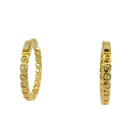 14K Yellow Gold Natural 5.05 Carat Diamond Inside/Out Hoop Earrings