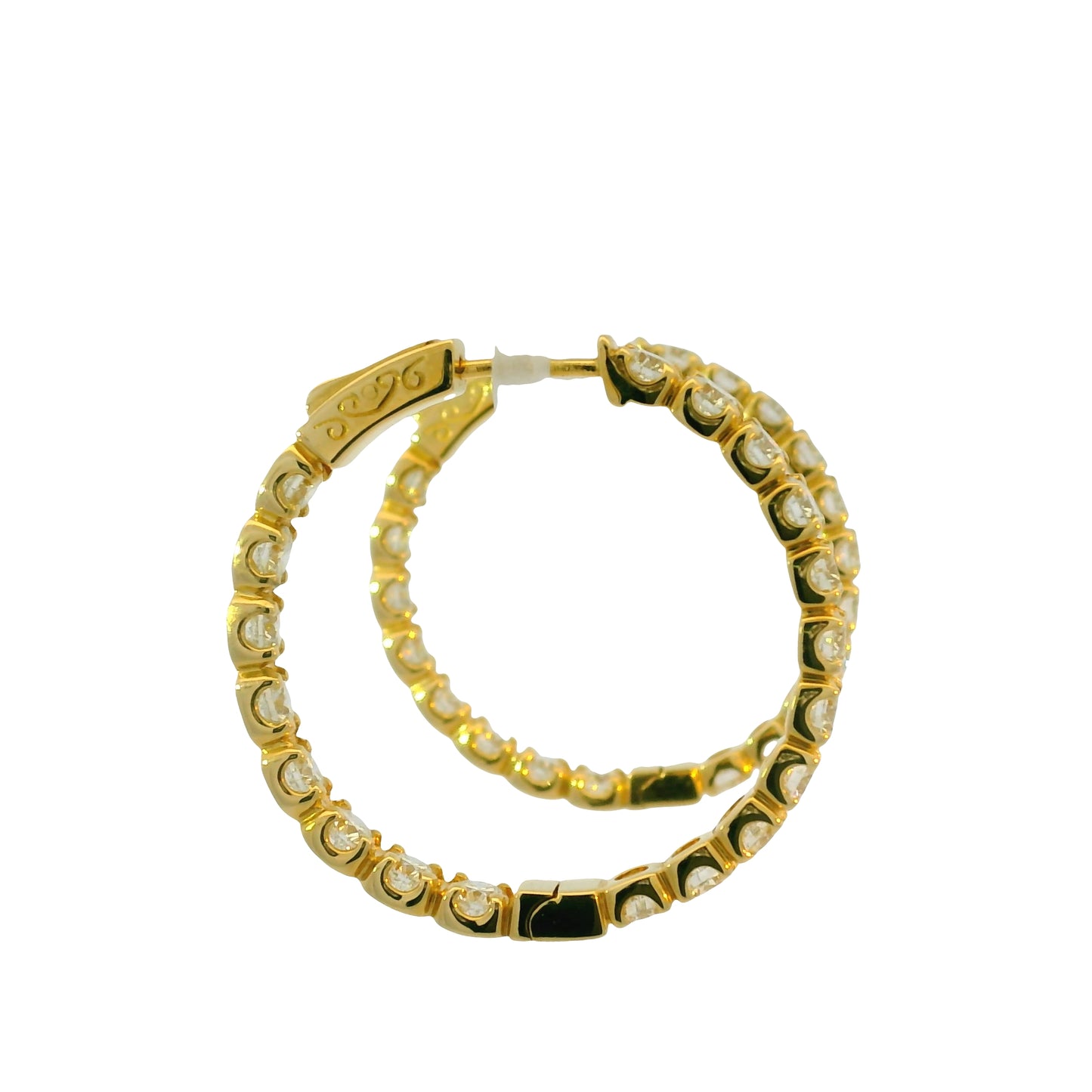 14K Yellow Gold Natural 5.05 Carat Diamond Inside/Out Hoop Earrings