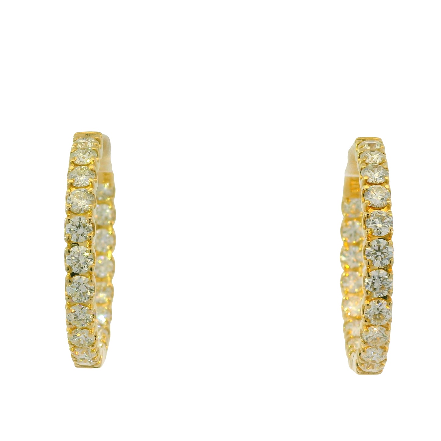 14K Yellow Gold Natural 5.05 Carat Diamond Inside/Out Hoop Earrings
