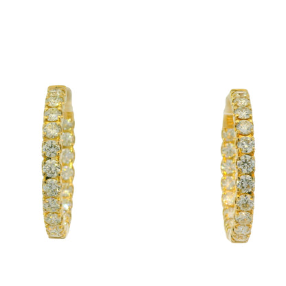 14K Yellow Gold Natural 5.05 Carat Diamond Inside/Out Hoop Earrings