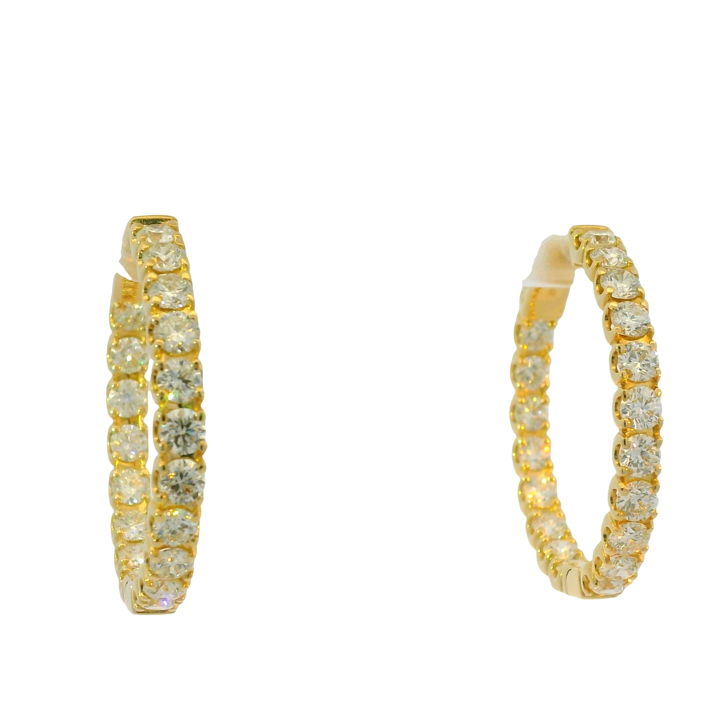 14K Yellow Gold Natural 5.05 Carat Diamond Inside/Out Hoop Earrings