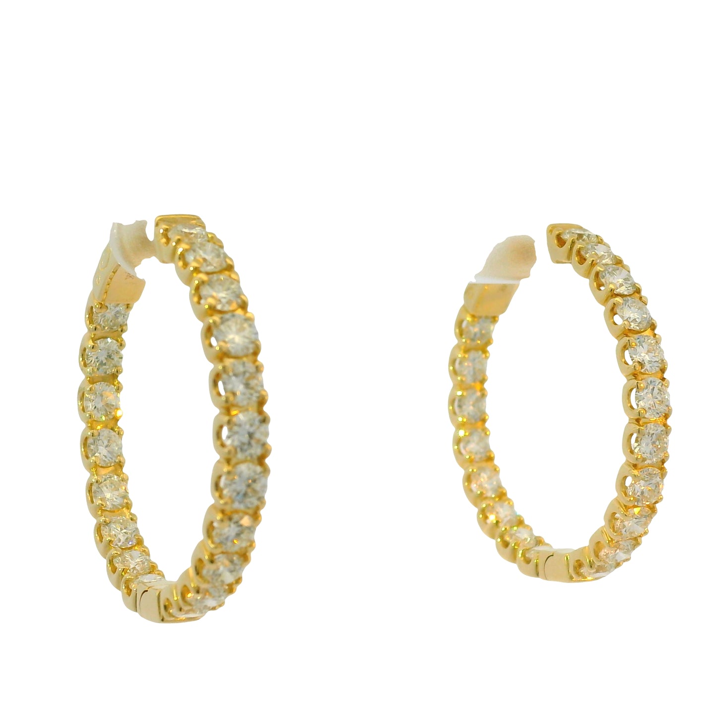 14K Yellow Gold Natural 5.05 Carat Diamond Inside/Out Hoop Earrings