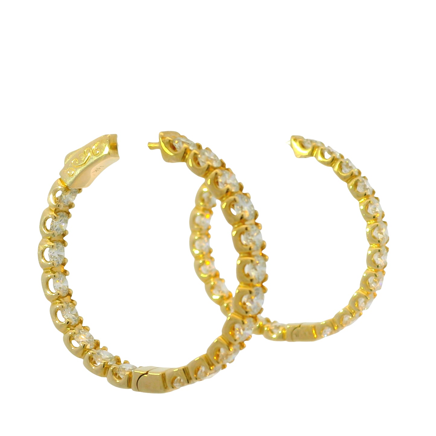 14K Yellow Gold Natural 5.05 Carat Diamond Inside/Out Hoop Earrings