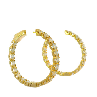 14K Yellow Gold Natural 5.05 Carat Diamond Inside/Out Hoop Earrings