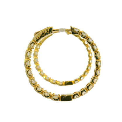 14K Yellow Gold Natural 5.05 Carat Diamond Inside/Out Hoop Earrings