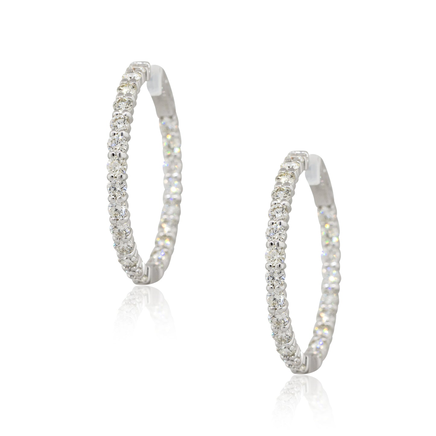 14k White Gold 3.50ctw Diamond Inside Out Hoop Earrings