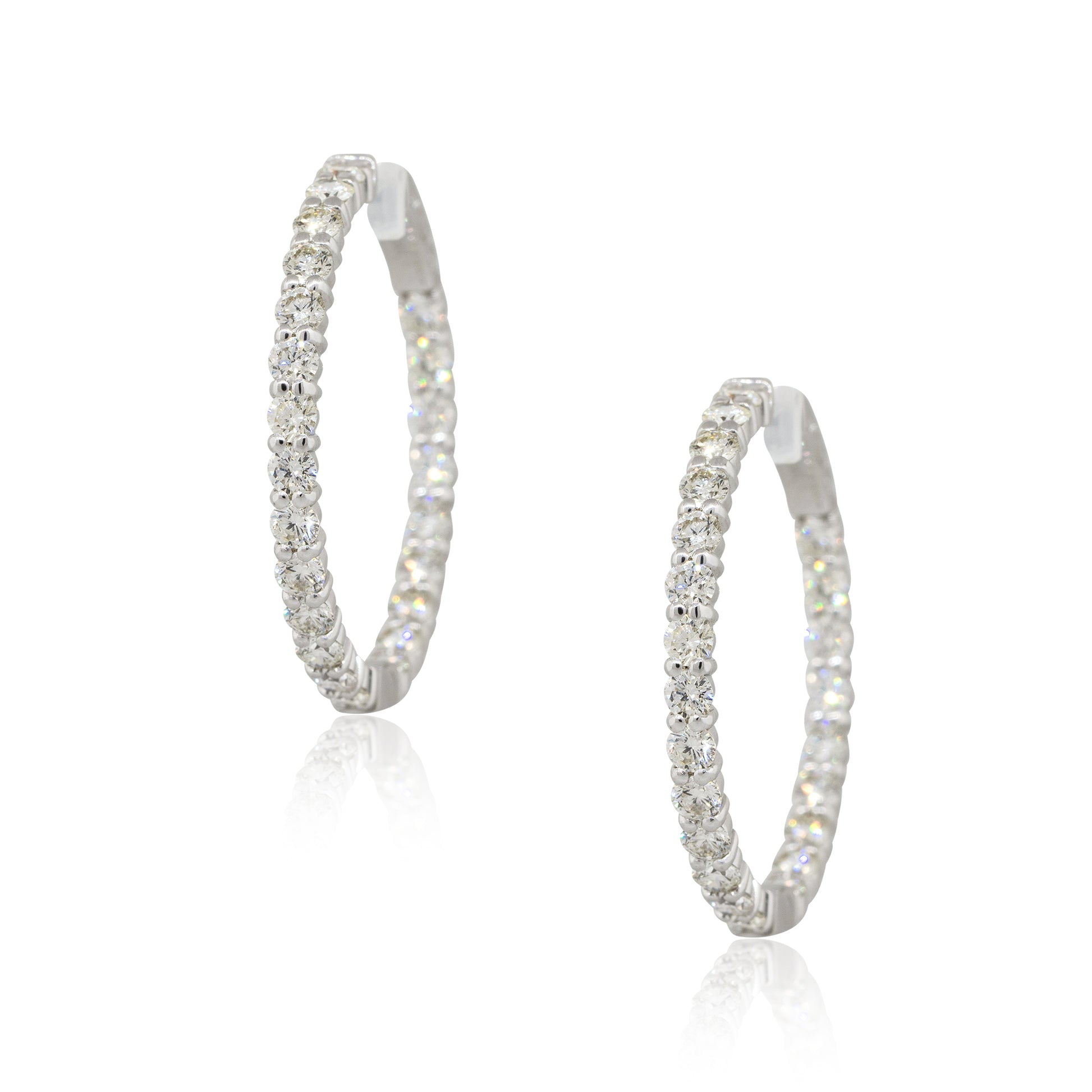 14k White Gold 3.50ctw Diamond Inside Out Hoop Earrings
