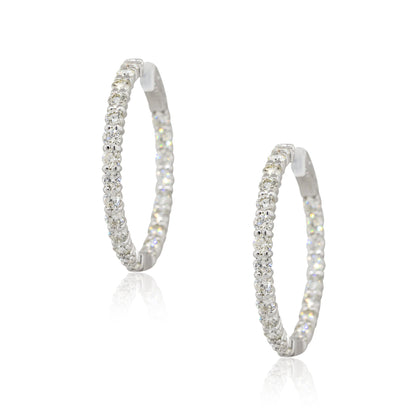 14k White Gold 3.50ctw Diamond Inside Out Hoop Earrings