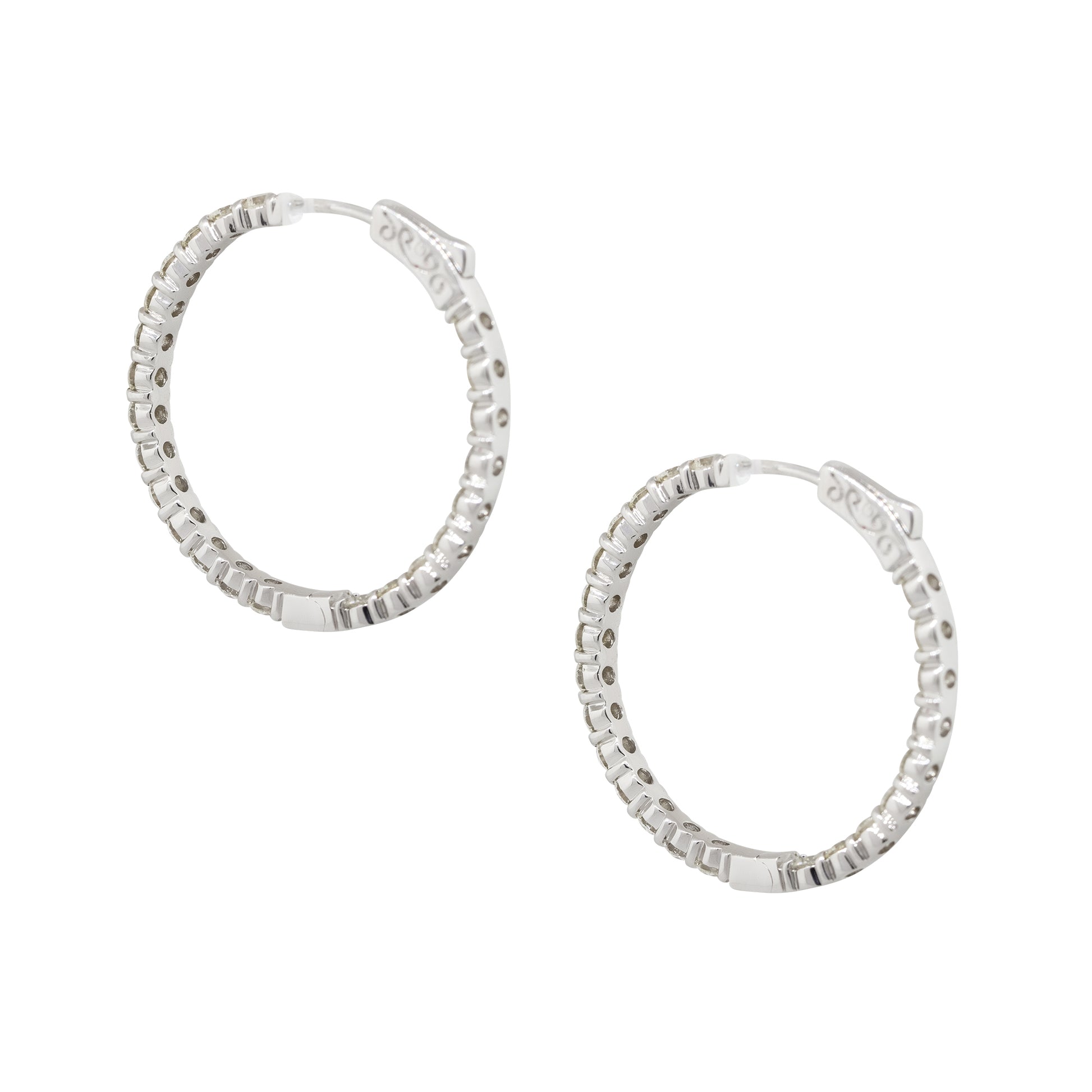 14k White Gold 3.50ctw Diamond Inside Out Hoop Earrings