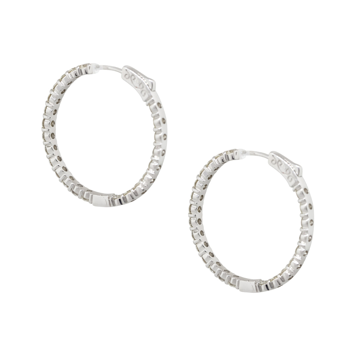 14k White Gold 3.50ctw Diamond Inside Out Hoop Earrings