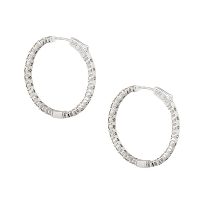 14k White Gold 3.50ctw Diamond Inside Out Hoop Earrings