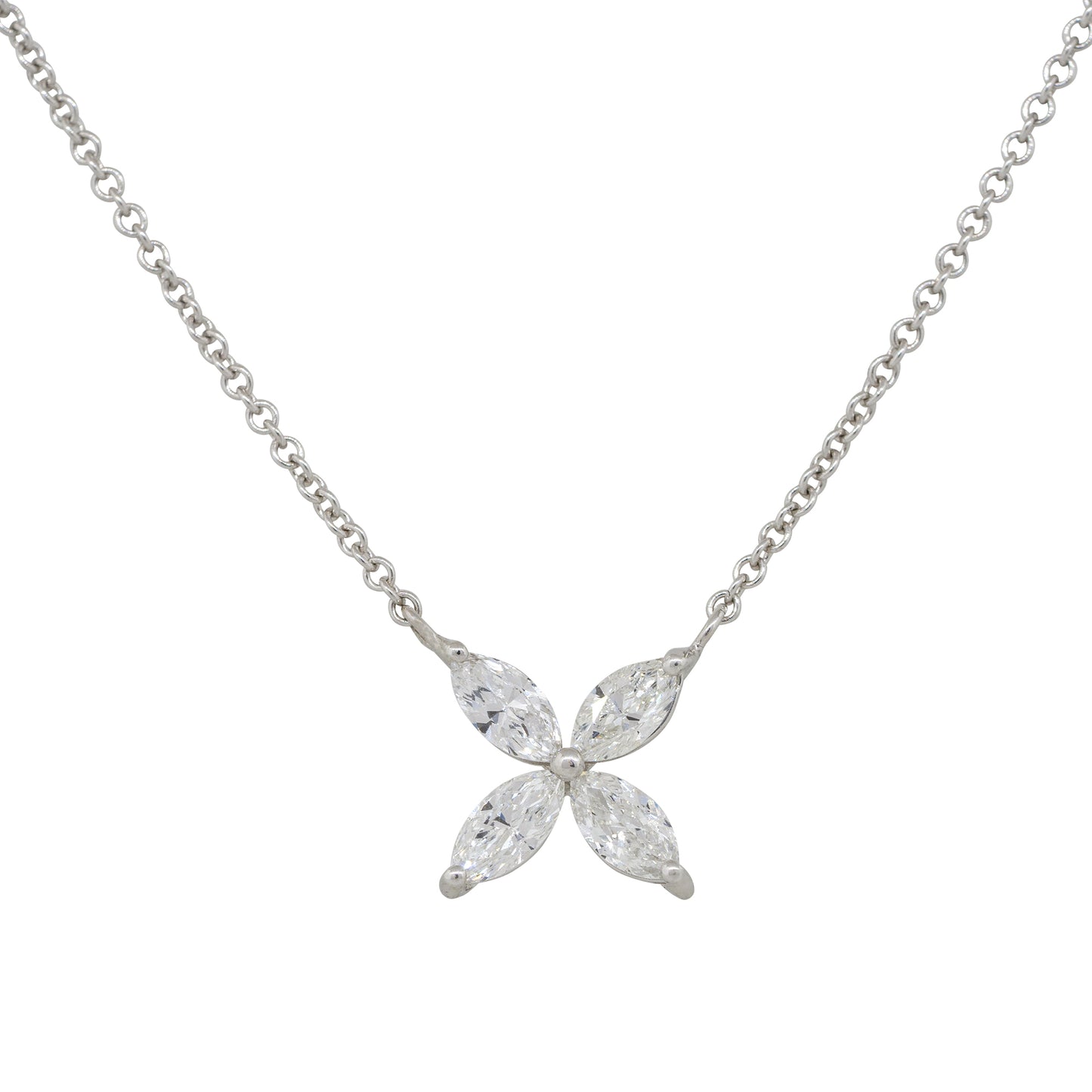 14k White Gold 0.62ctw Marquise Diamond Flower Pendant Necklace