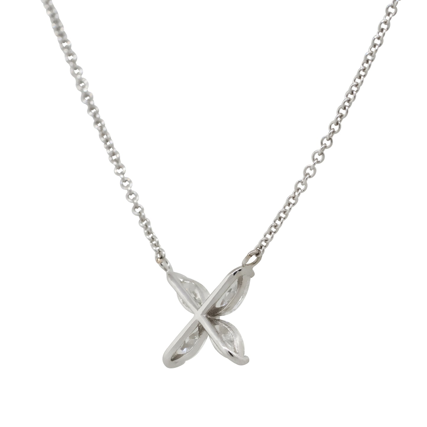 14k White Gold 0.62ctw Marquise Diamond Flower Pendant Necklace