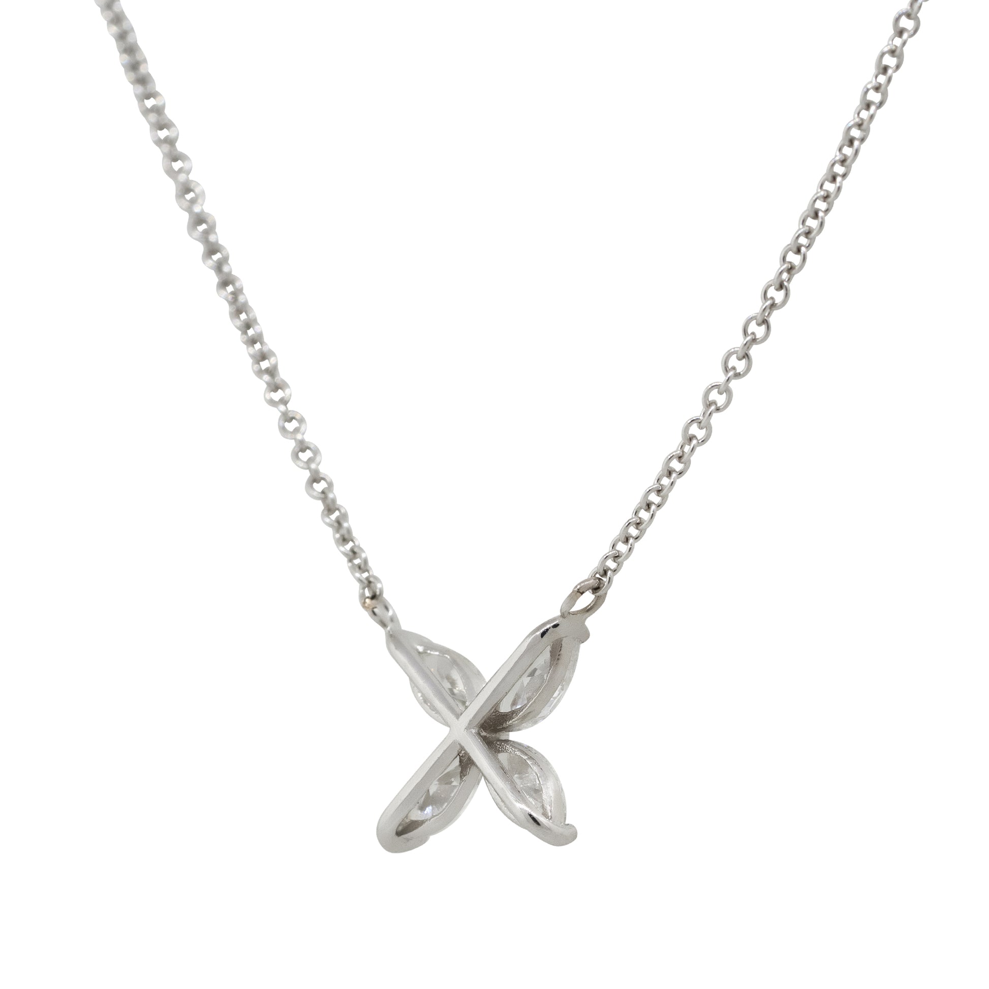 14k White Gold 0.62ctw Marquise Diamond Flower Pendant Necklace