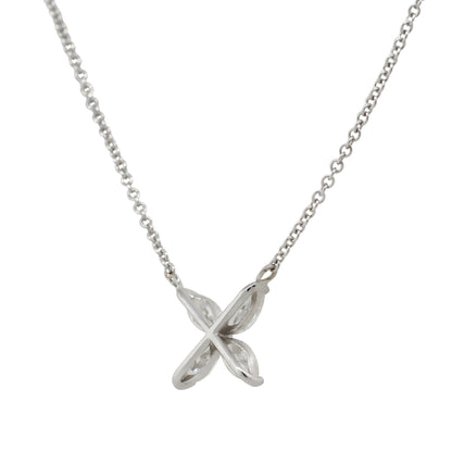 14k White Gold 0.62ctw Marquise Diamond Flower Pendant Necklace