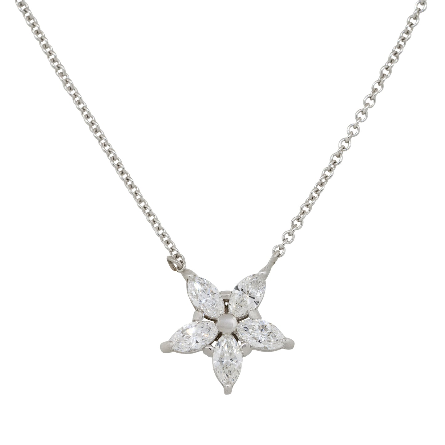 14k White Gold 0.75ctw Marquise Diamond Star Pendant Necklace