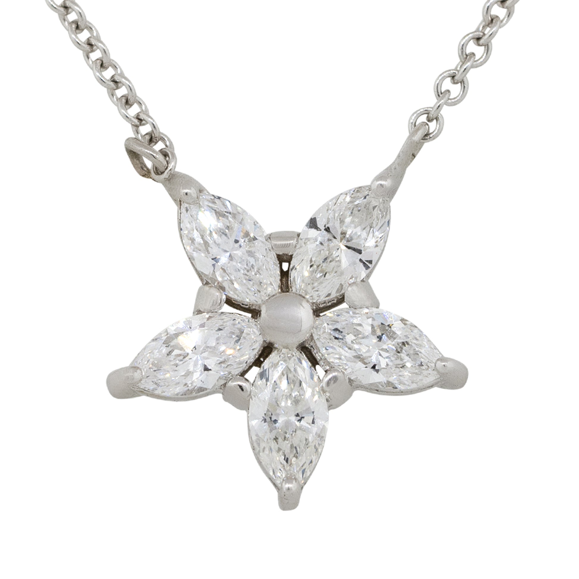 14k White Gold 0.75ctw Marquise Diamond Star Pendant Necklace