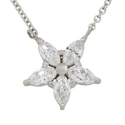 14k White Gold 0.75ctw Marquise Diamond Star Pendant Necklace