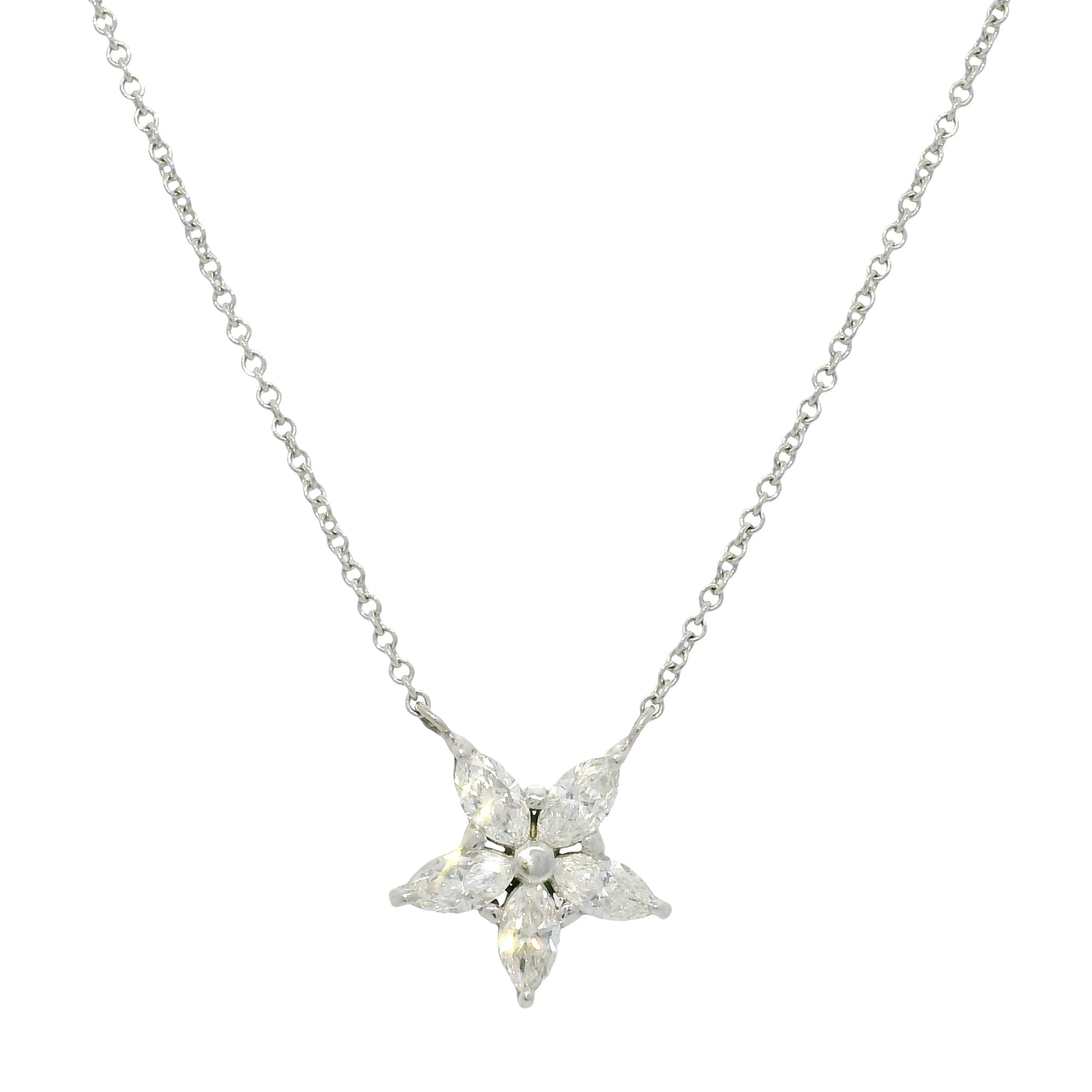 14k White Gold Natural 0.75 Carat Marquise Diamond Star Pendant Necklace