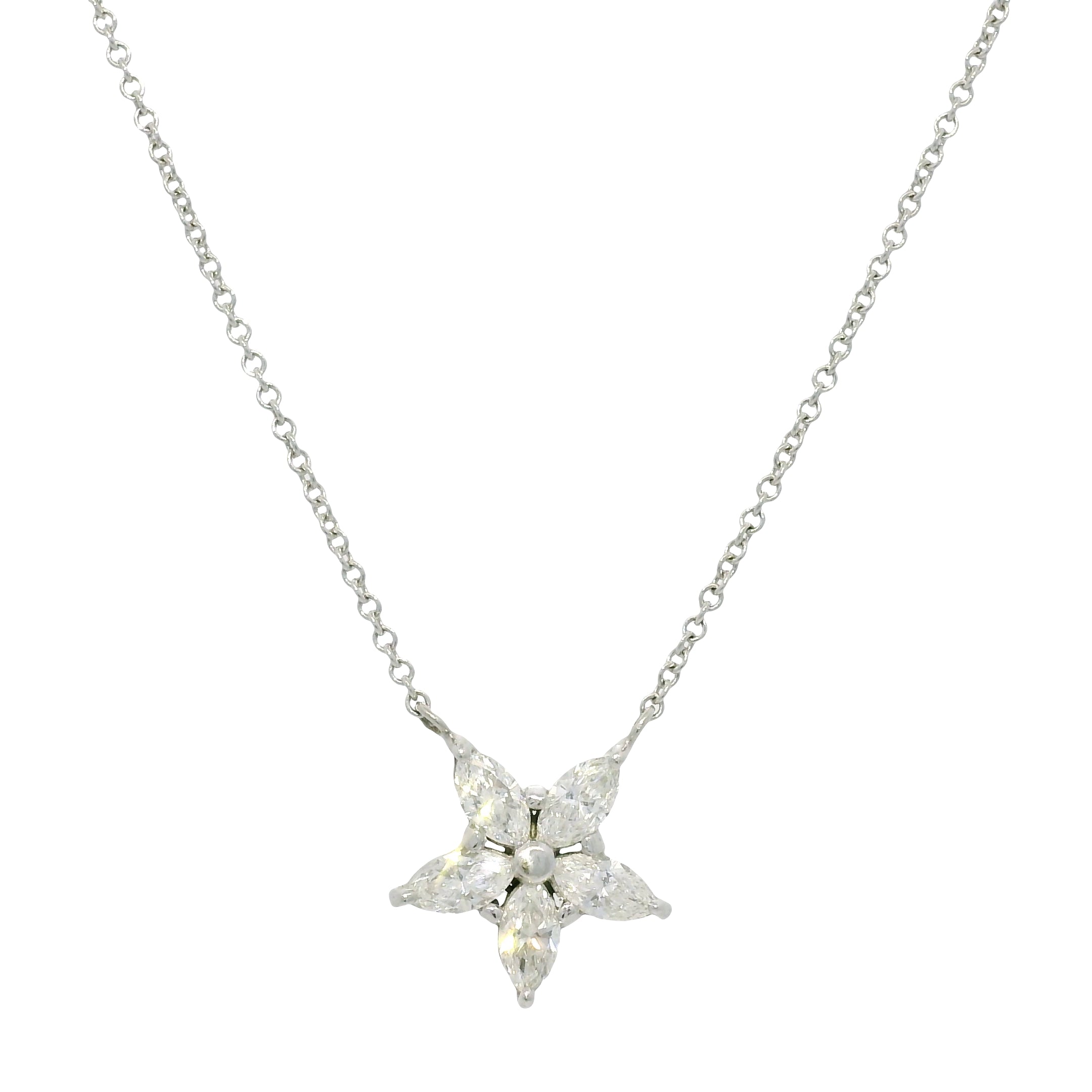 14k White Gold Natural 0.75 Carat Marquise Diamond Star Pendant Necklace