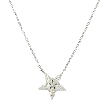 14k White Gold Natural 0.75 Carat Marquise Diamond Star Pendant Necklace