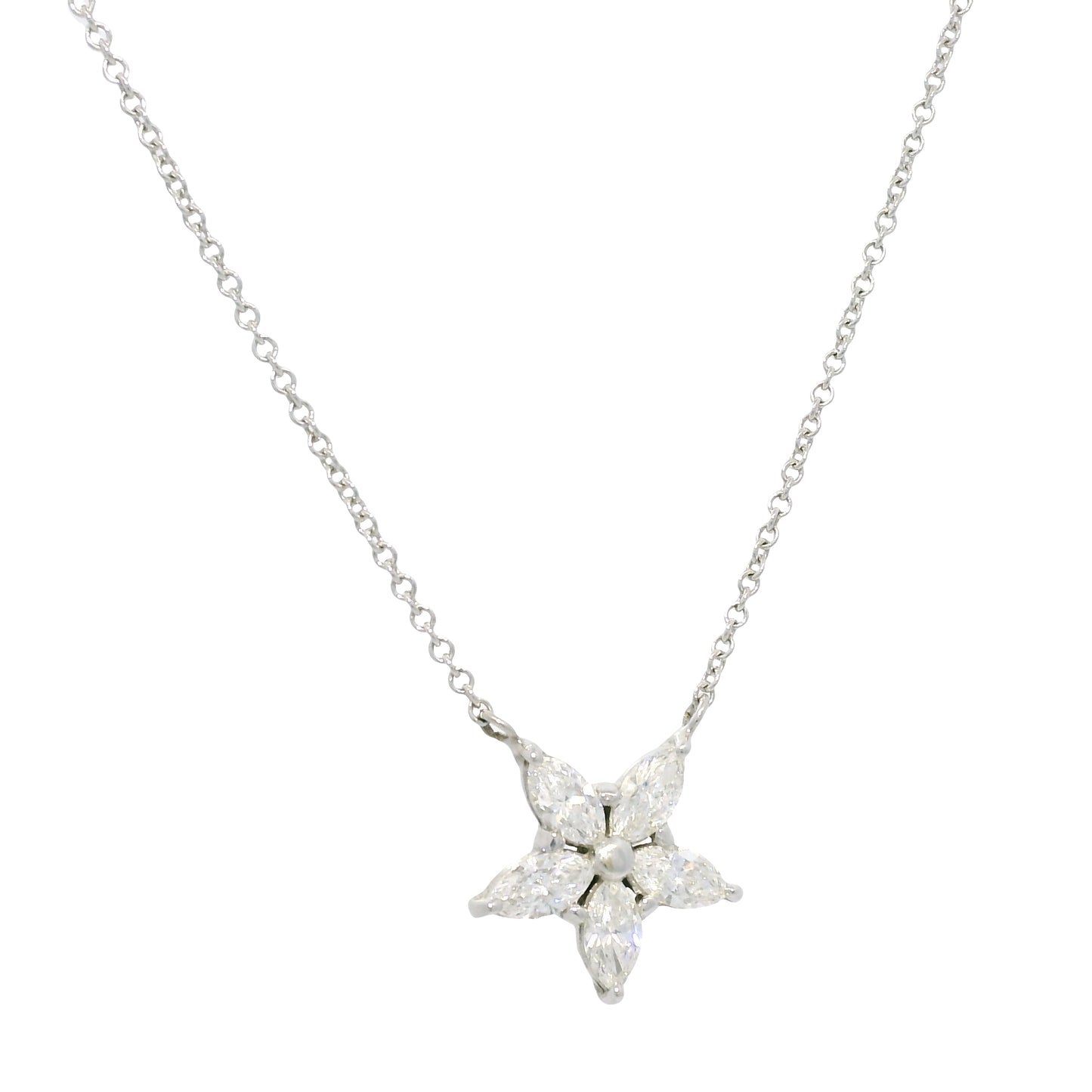 14k White Gold Natural 0.75 Carat Marquise Diamond Star Pendant Necklace