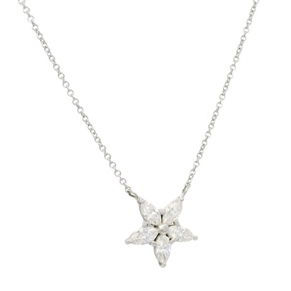 14k White Gold Natural 0.75 Carat Marquise Diamond Star Pendant Necklace