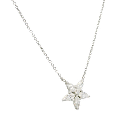 14k White Gold Natural 0.75 Carat Marquise Diamond Star Pendant Necklace